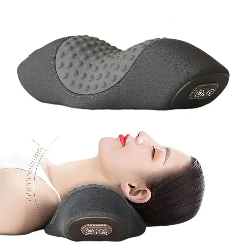 Rechargeable Neck Massage Pillow 3 Modes Heated Vibrating Pillow Orthopedic Neck Stretcher Cervical Traction Relaxation Massager