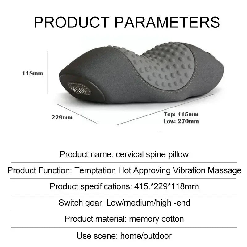 Rechargeable Neck Massage Pillow 3 Modes Heated Vibrating Pillow Orthopedic Neck Stretcher Cervical Traction Relaxation Massager