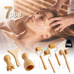 Kit de Masaje Facial de Madera - Terapia de Maderoterapia, Rodillo Reafirmante y Herramientas Gua Sha para un Lifting Natural.